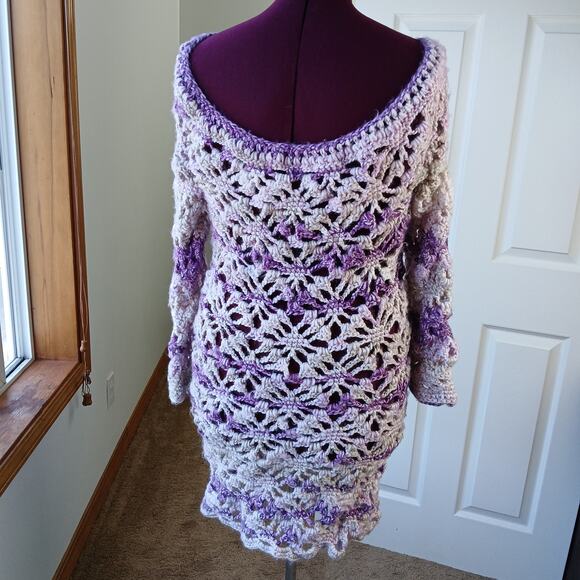 Icy Grape Crochet Dress Swim Cover boho lace purple wool washable plus sized XXL - Picture 4 of 16